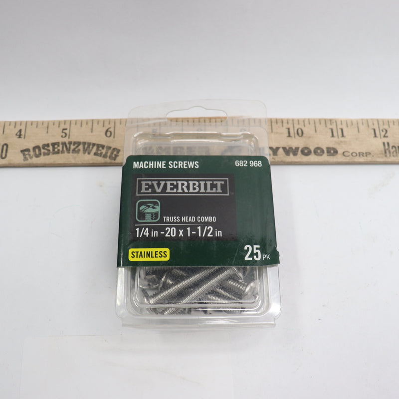 (25-Pk) Everbilt Machine Screw Truss Head Stainless-Steel 1/4"-20 x 1-1/2"