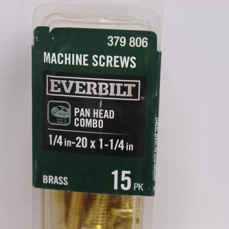 (15-Pk) Everbilt Combo Pan Head Machine Screw Brass 1/4"-20 x 1/2" 379 806