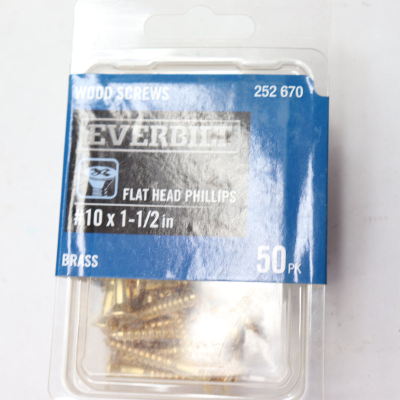 (50-Pk) Everbilt Flat-Head Phillips Drive Wood Screw Brass