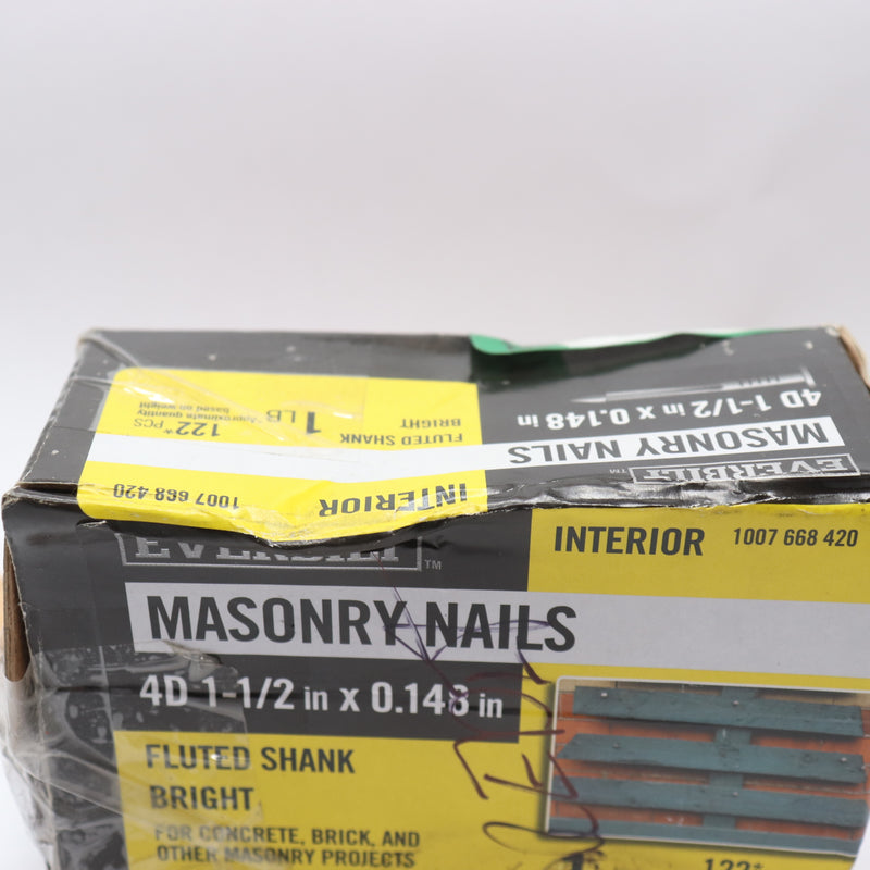 (Approx. 1Lbs) Everbilt Fluted Masonry Nails Bright 4D 1-1/2" - Damaged Box