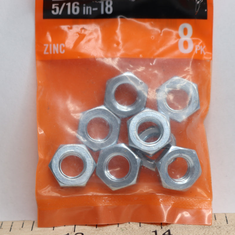 (8-Pk) Everbilt Jam Nuts Zinc Plated 5/16"-18