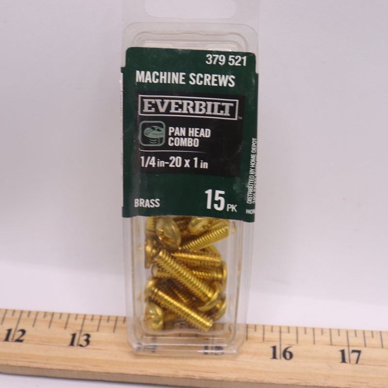 (15-Pk) Everbilt Combo Pan Head Machine Screw Brass 1/4"-20 x 1/2" 379521