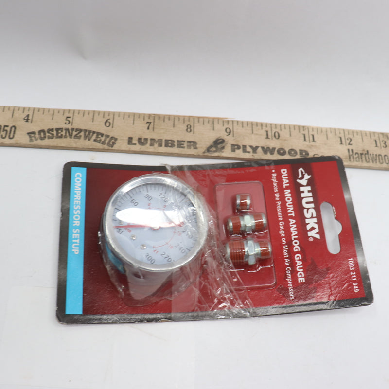 Husky Dual Mount Analog Gauge 1/8" or 1/4" NPT 1003211349-Complete