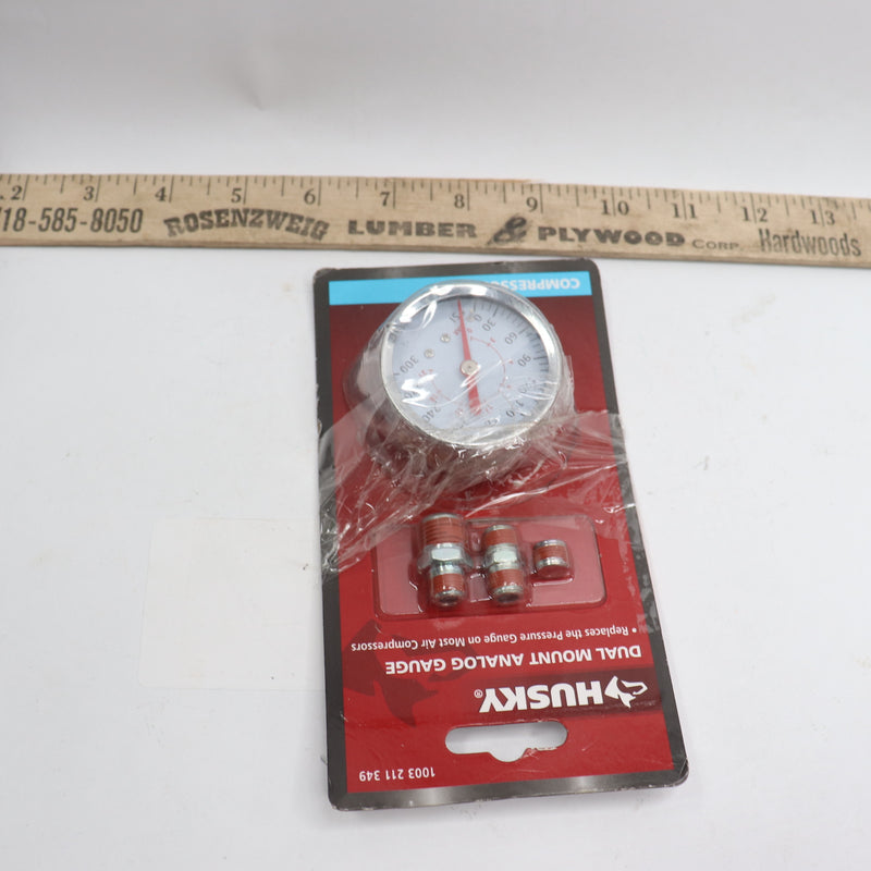 Husky Dual Mount Analog Gauge 1/8" or 1/4" NPT 1003211349-Complete