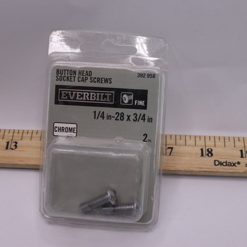 (2-Pk) Everbilt Button Head Socket Cap Screw Chrome 1/4"-28tpi x 3/4" 392 958