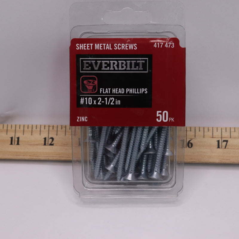 (50-Pk) Everbilt Phillips Flat Head Zinc Plated Sheet Metal Screw