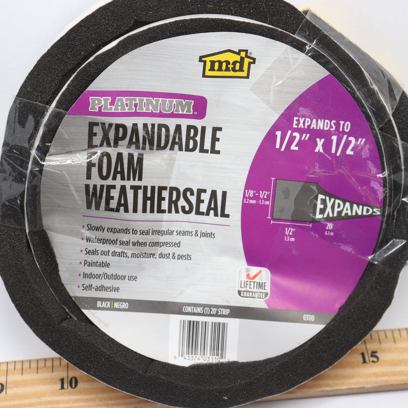 MD Platinum Weatherseal Expandable Foam Black 1/2" 03110