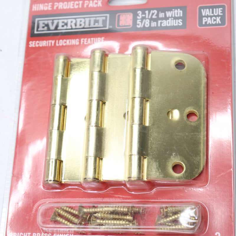 (3-Pk) Everbilt Security Door Hinges Bright Brass 3-1/2" x 5/8" Radius 13704