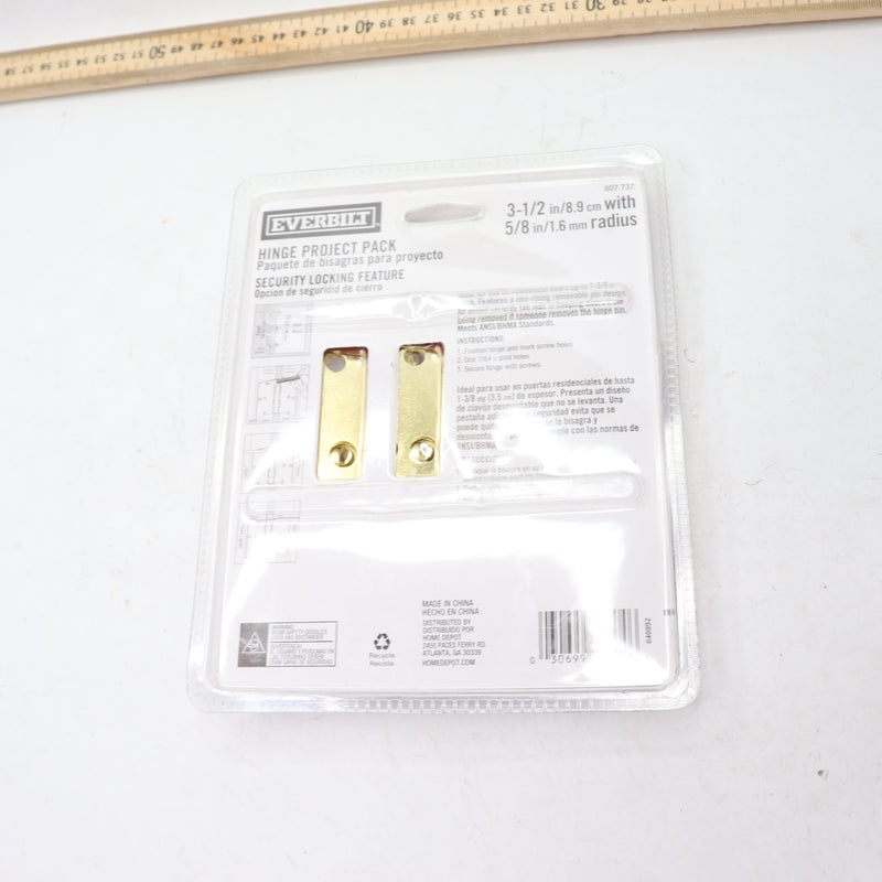 (3-Pk) Everbilt Security Door Hinges Bright Brass 3-1/2" x 5/8" Radius 13704