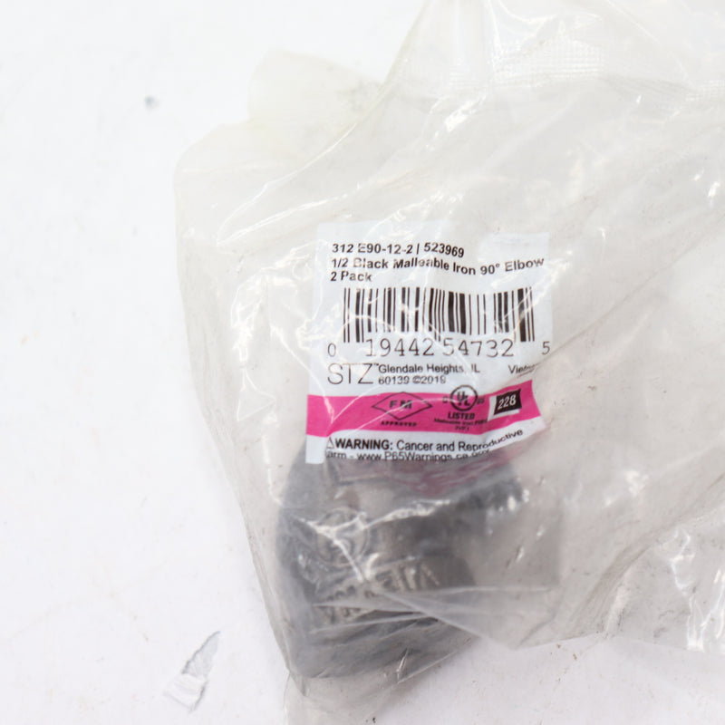 LDR Industries 90-Deg Elbow Black Malleable Iron 1/2" Female 312 E90-12-2