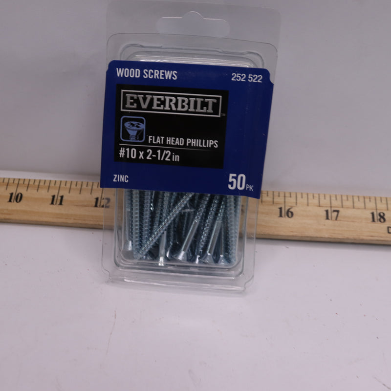 (50-Pk) Everbilt Flat-Head Phillips Wood Screws Zinc-Plated