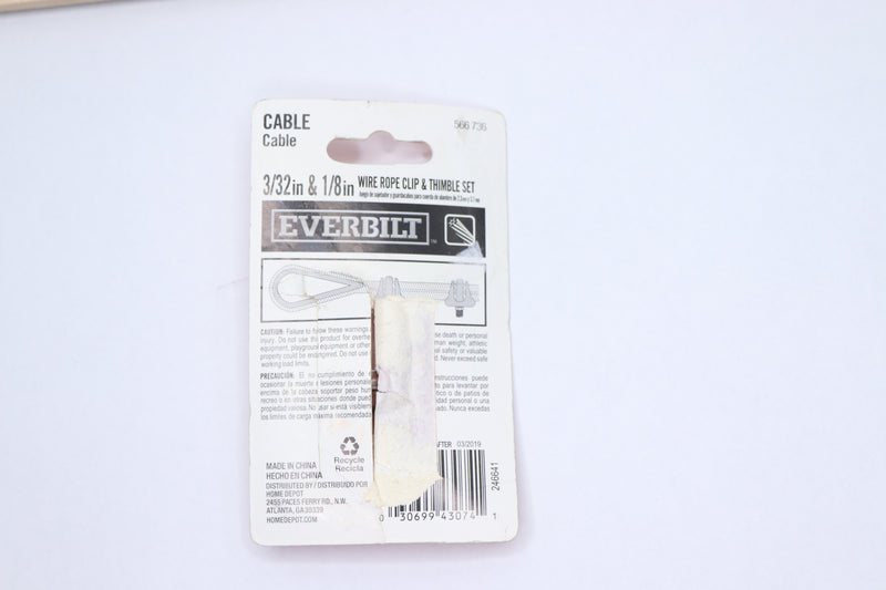 (2-Pk( Everbilt Wire Rope Clip & Thimble Set 3/32" x 1/8" - Missing 1 Clip