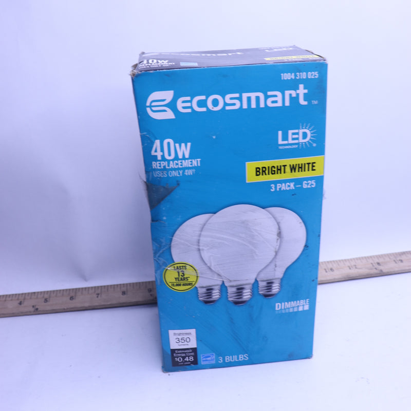 (3-Pk) EcoSmart Vintage Edison Light Bulb 40-Watt Equivalent G25 Dimmable