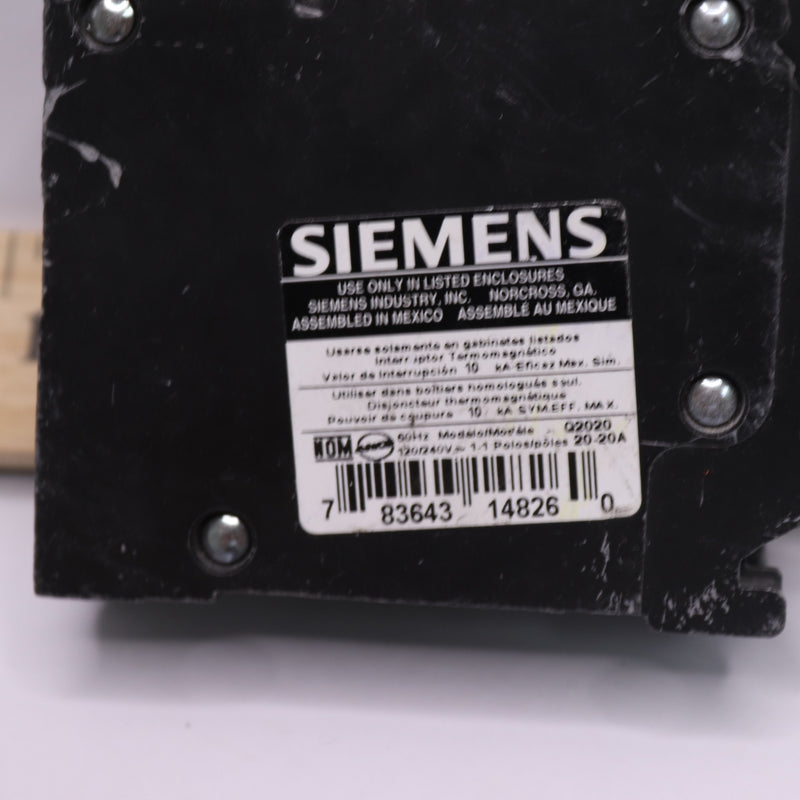 Siemens Dual Pole Circuit Breaker 20 Amp 1-Pole Q2020