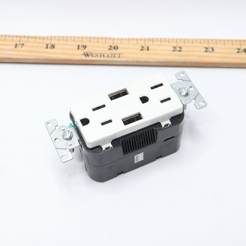 Leviton USB Charger/Tamper Resistant Duplex Receptacle 15A T5632-WK5