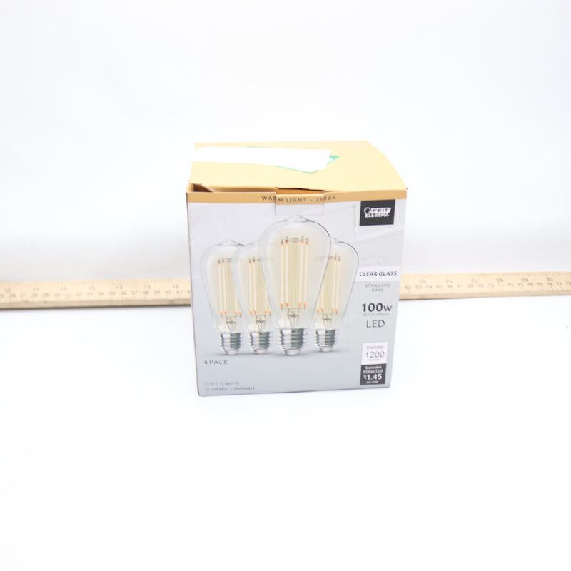 (4-Pk) Feit Electric Filament LED Light Bulb 100W ST19100CL/LED/4