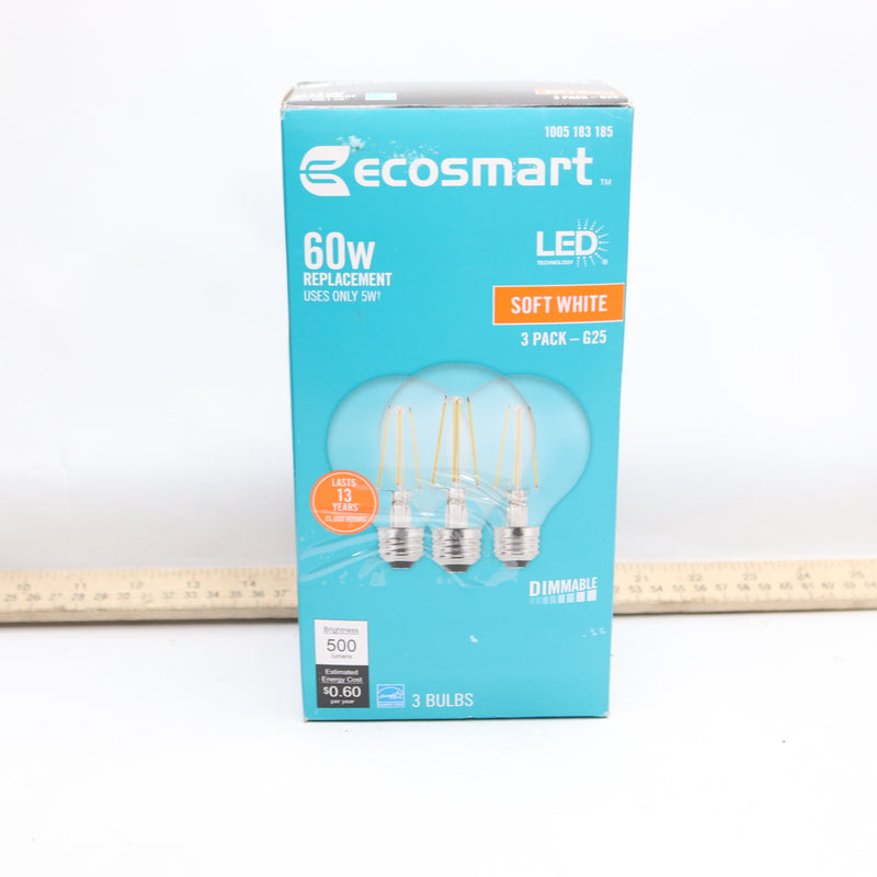 (3-Pk) Ecosmart Filament LED Vintage Edison Light Bulb Soft White 60W 1005183185