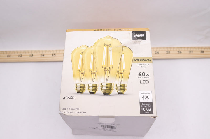 (4-Pk) ST19 Dimmable LED Light Bulb Warm White 2100K 60-Watt Equivalent