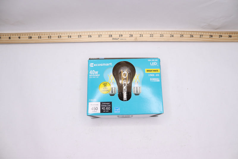 (3-Pk) EcoSmart Filament Vintage Edison LED Light Bulb 40-Watt Equivalent A15