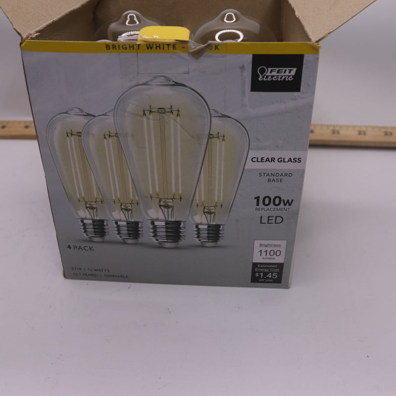 (4-Pk) Feit Electric Edison Style Antique Filament LED Light Bulb Glass 12W