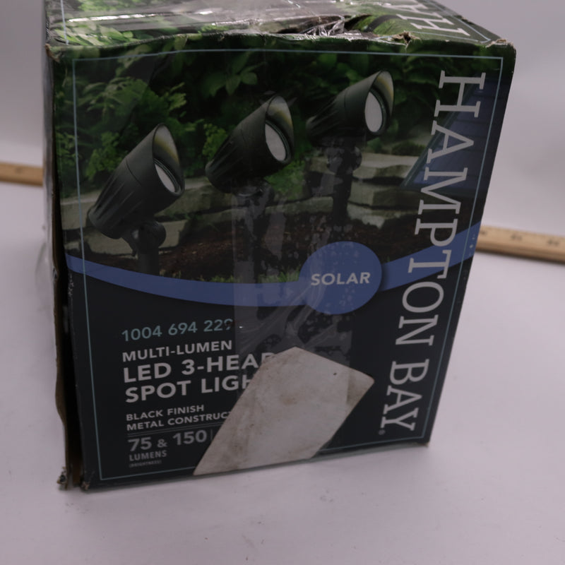 Hampton Bay High-Low 3-Head LED Metal Spotlight Solar Black 75-150 Lumen