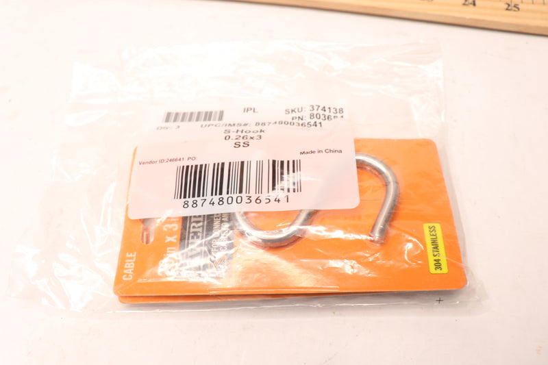 (3-Pk) Everbilt Rope S-Hook Stainless Steel 0.25" x 2.9"