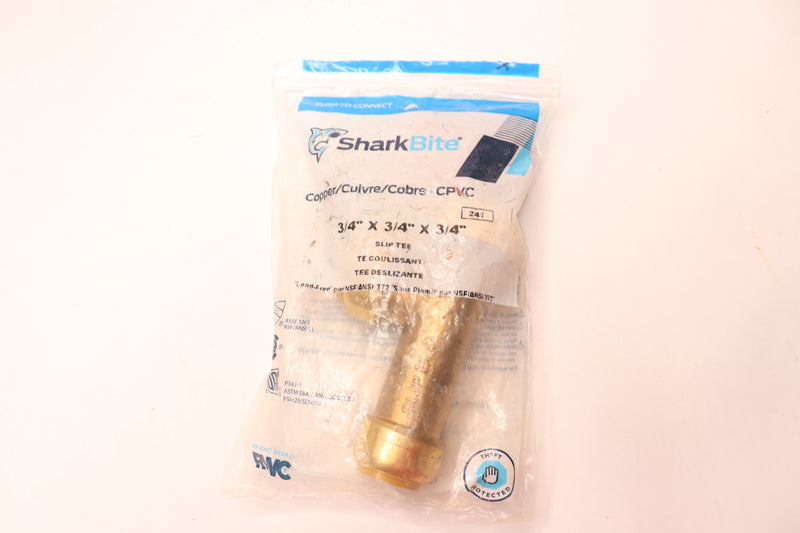 SharkBite Slip Tee Push to Connect Plumbing Fitting Brass Copper and CPVC 3/4"