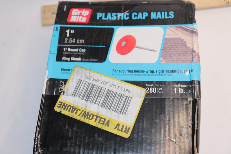 Grip-Rite Electro Galvanized Round Grip-Cap Nail Plastic 1 lb. 1" 1PRCAP1