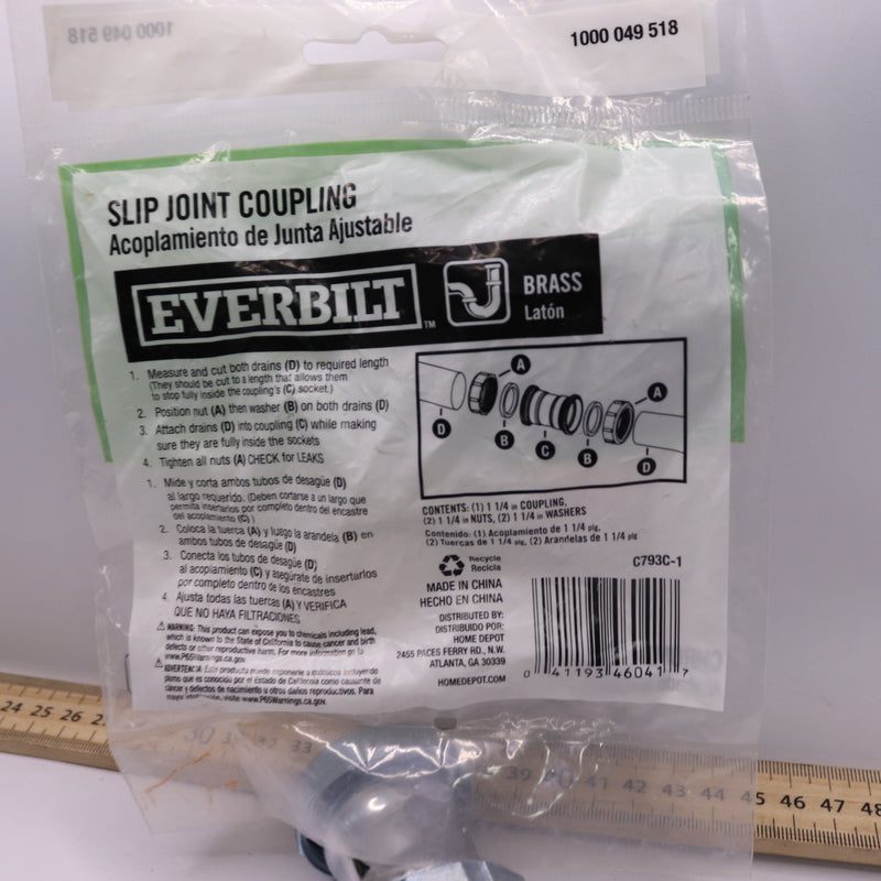 Everbilt Double Slip-Joint Comp Coupling Chrome-Plated Brass 20-Ga 1-1/4" x 2"