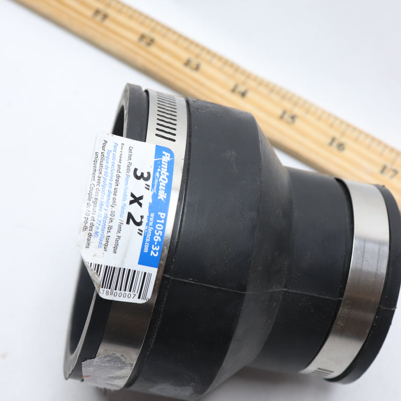 Fernco Mechanical Flexible Coupling Black PVC 3" x 2" P1056-32