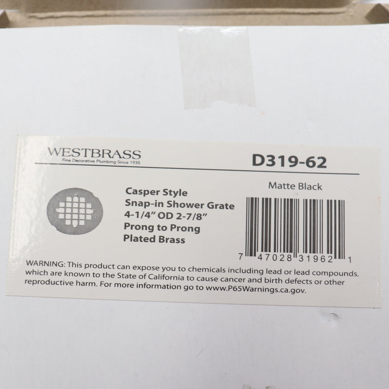 Westbrass Casper Snap-In Shower Strainer Grid Matte Black Brass 4-1/4" D319-62