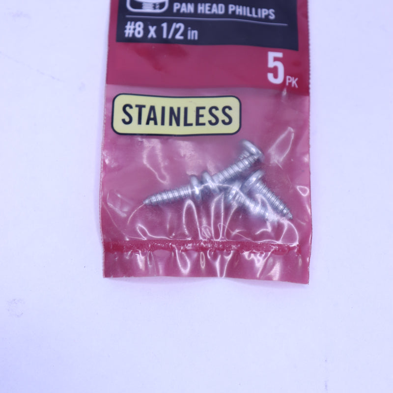 (5-Pk) Everbilt Phillips Pan Head Sheet Metal Screws Stainless Steel