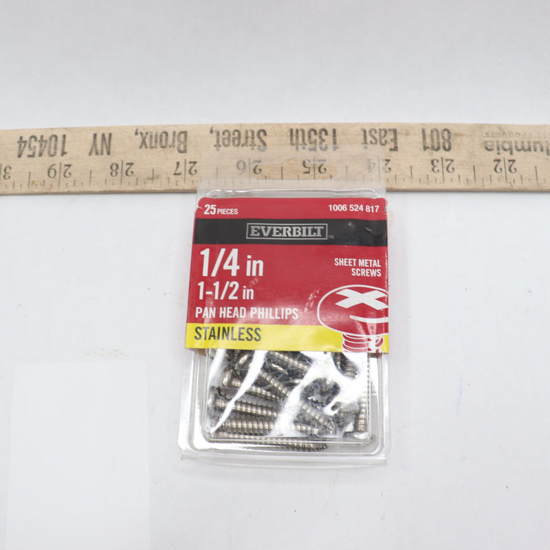 (25-Pk) Everbilt Phillips Pan-Head Sheet Metal Screws 1/4" x 1-1/2" 1006524817