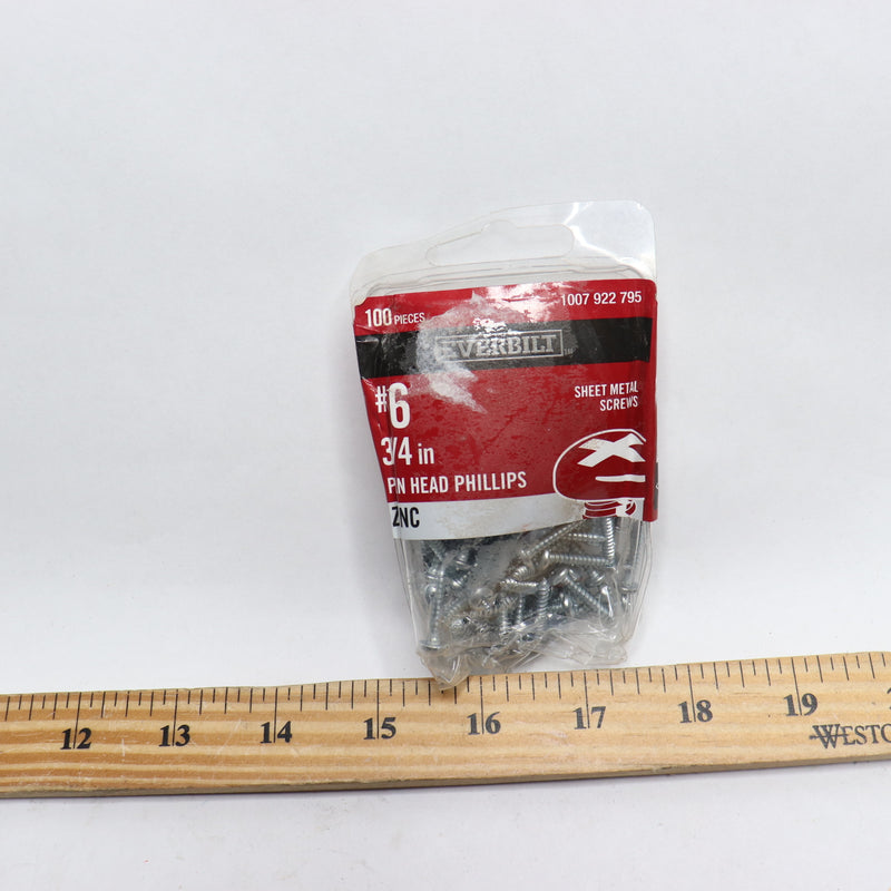 (100-Pk) Everbilt Phillips Pan Head Sheet Metal Screws Zinc Plated