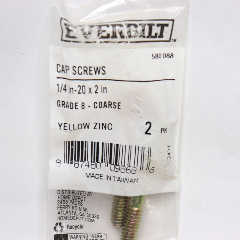 (2-Pk) Everbilt Coarse-Thread Bolts Cap Screws Steel 1/4" x 2" 580088