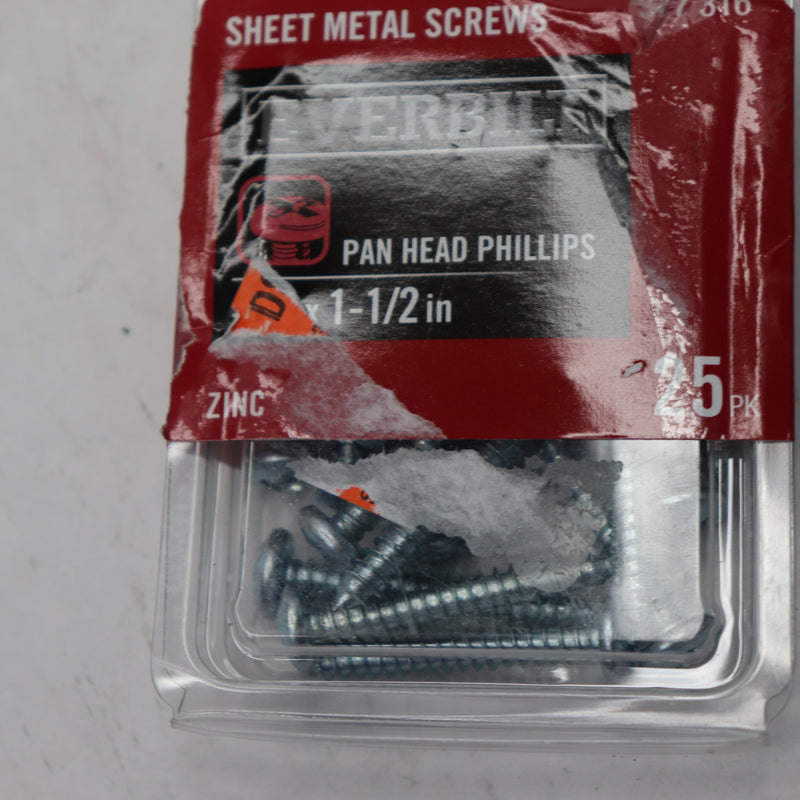 (25-Pk) Everbilt Phillips Pan Head Sheet Metal Screws Zinc Plated 377 316