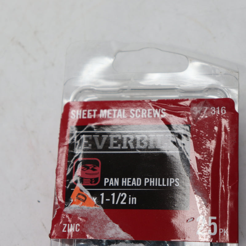 (25-Pk) Everbilt Phillips Pan Head Sheet Metal Screws Zinc Plated 377 316