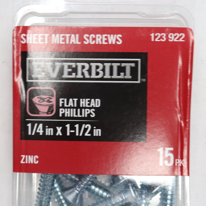 (15-Pk) Everbilt Flat Head Sheet Metal Screw Zinc Plated