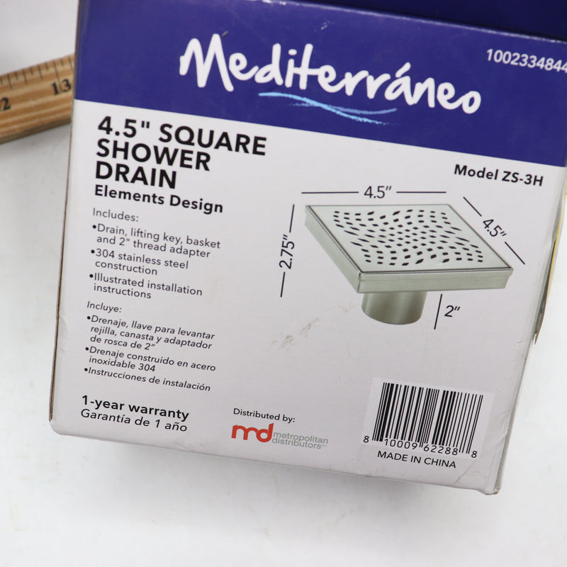 Mediterraneo Square Shower Element Drain Stainless Steel 4.5" 1002334844