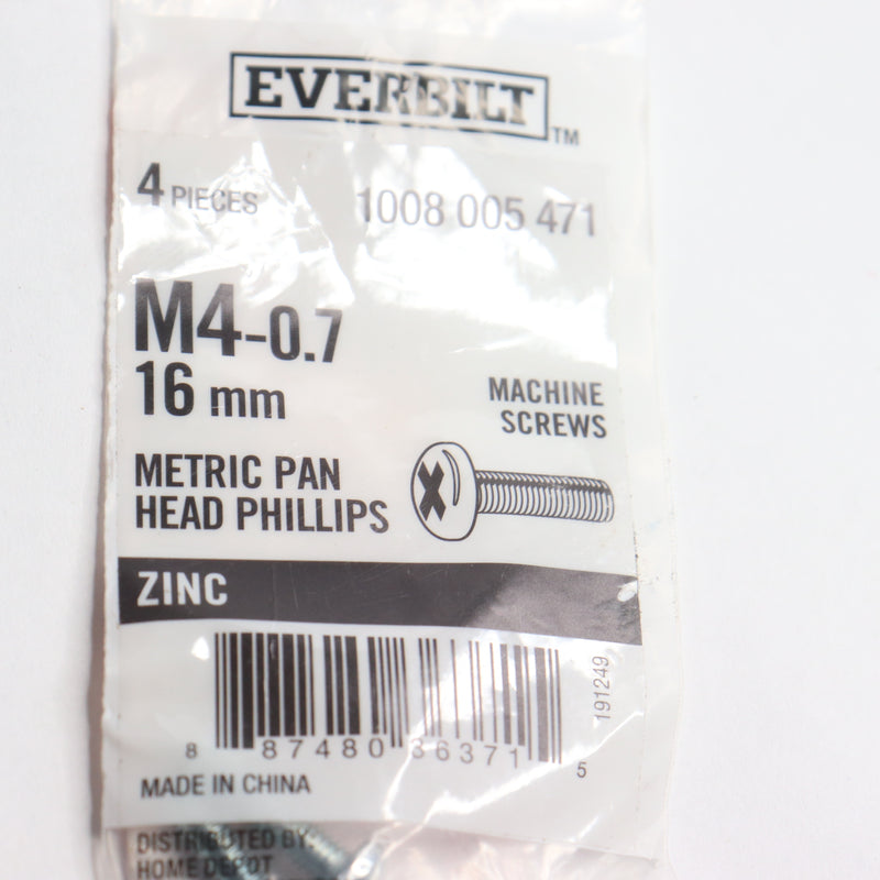 (3-Pk) Everbilt Pan Head Phillips Drive Machine Screws Zinc  M4-0.7x16mm