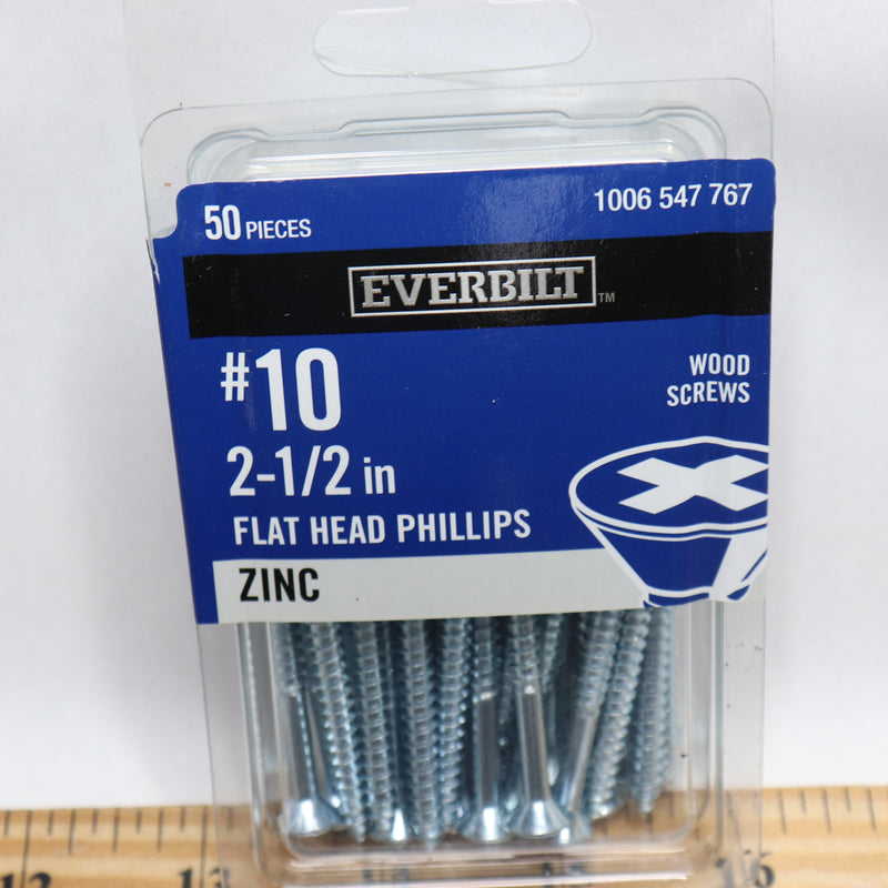 (50-Pk) Everbilt Phillips Flat Head Wood Screw Zinc Plated