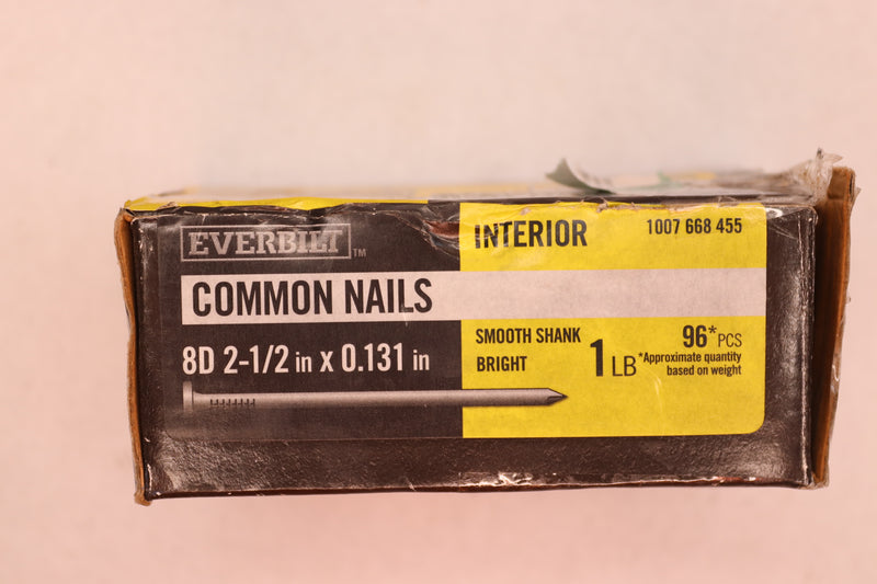 (96-Pk) Everbilt 8D Common Nails Bright 1 Lb 2-1/2" 1007 668 455