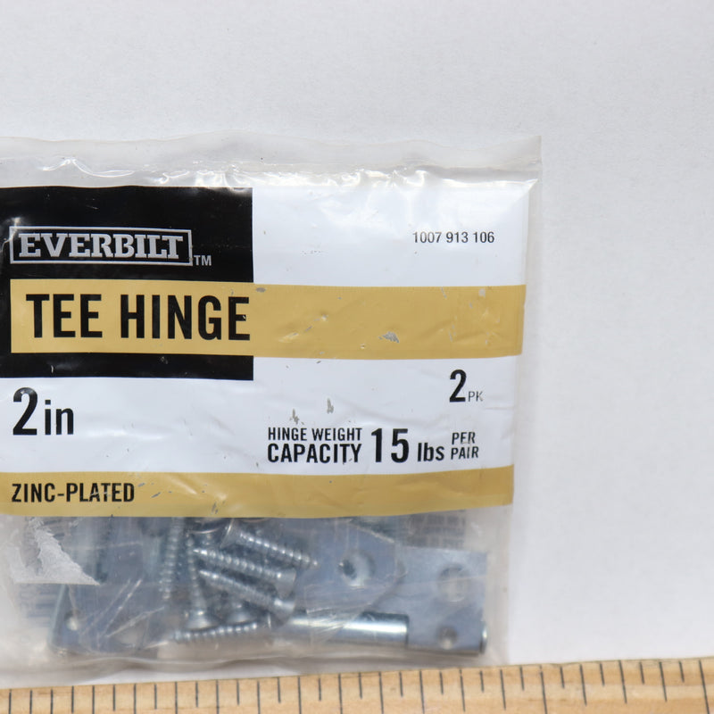 (2-Pk) Everbilt Gate Tee Hinges Zinc-Plated 2" x 2" 1007 913 106