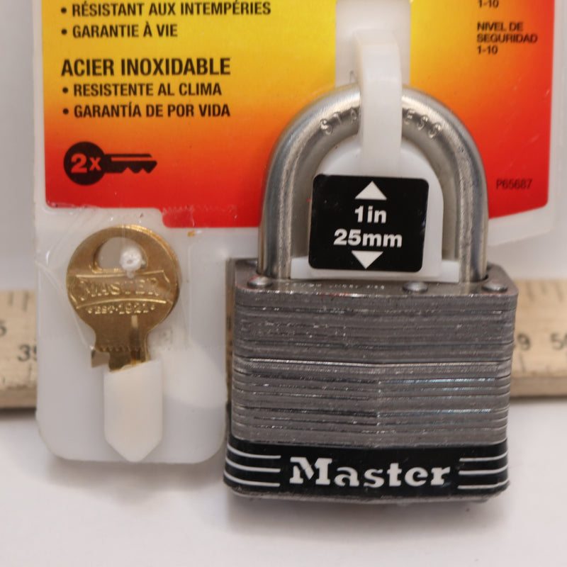 Master Lock 4-Pin Tumbler Laminated Padlock Stainless Steel 2" W - Complete