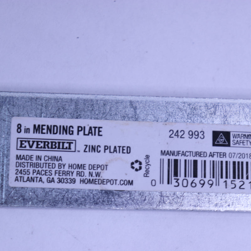 Everbilt Mending Plate Zinc-Plated Steel 8" 242 993 - Sticker Residue