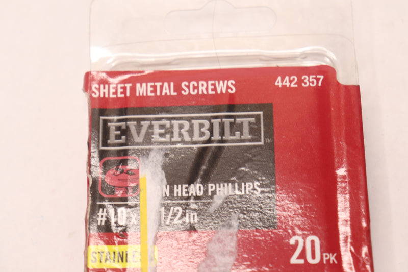 (20-Pk) Everbilt Pan Head Sheet Metal Screw Stainless Steel