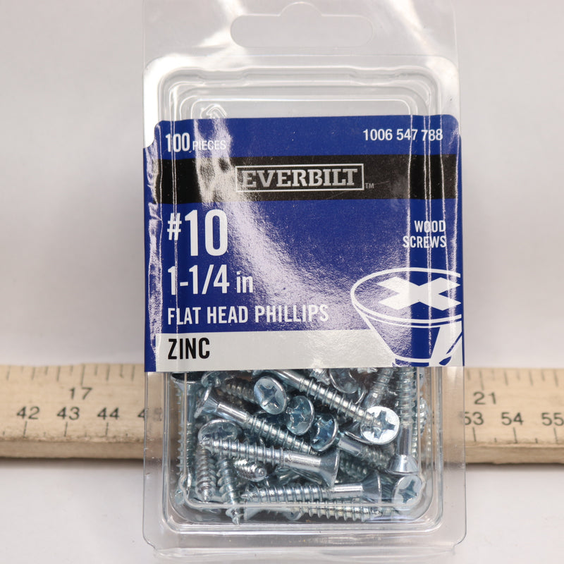 (100-Pk) Everbilt Phillips Flat Head Wood Screw Zinc Plated