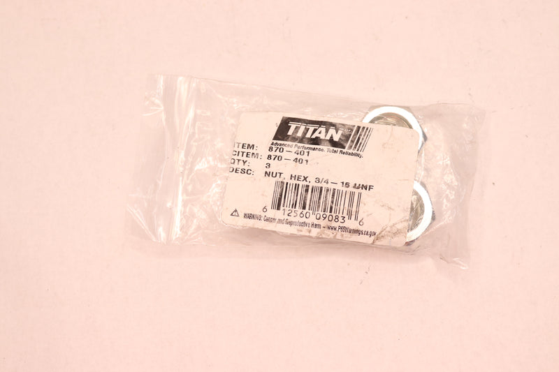 (3-Pk) Titan Hex Nut 3/4-16unf 870-401