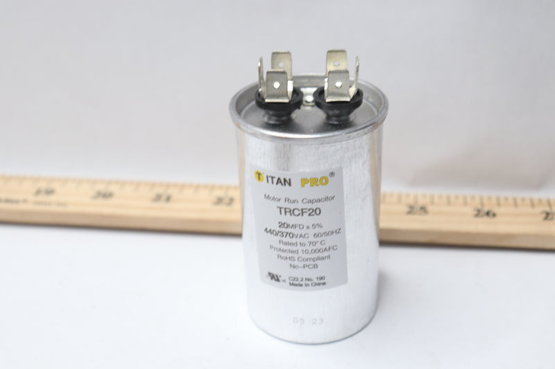 TitanPro HVAC Round Motor Run Capacitor 20 MFD/UF 440/370 Volts TRCF20