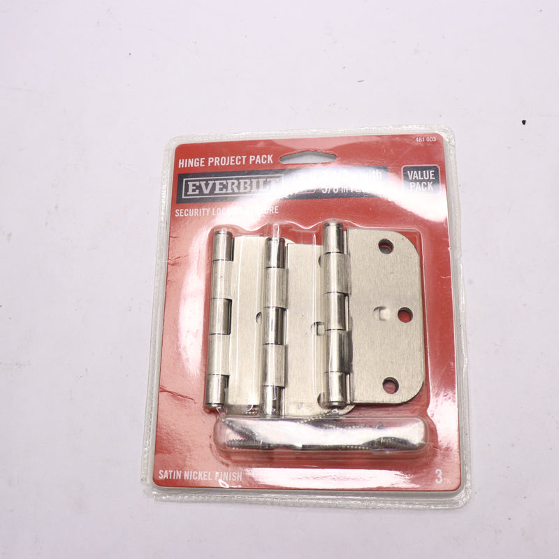 (3-Pk) Everbilt Security Door Hinges Satin Nickel 3-1/2" x 5/8" Radius 481 003